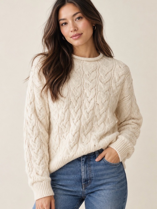 J. Crew Sweaters - J.Crew Ivory Cable Knit Sweater L | Old Money Preppy Coastal